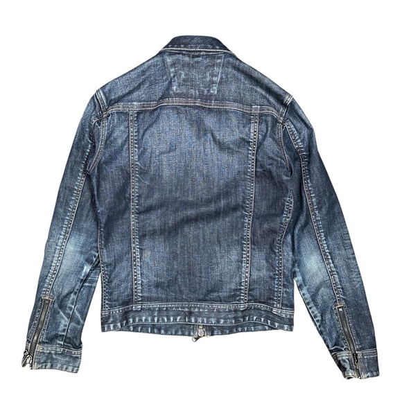 John Varvatos Distressed Blue Zipper Denim Jacket - Picture 2 of 9